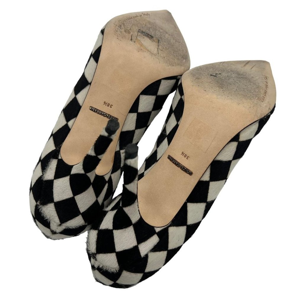 Vintage Dolce & Gabbana black and white checkered ponyhair pointed toe heels - Picture 4 of 6